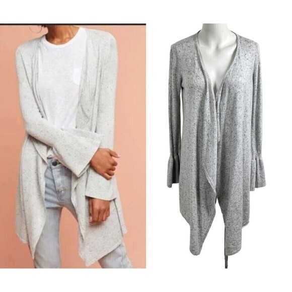 Moth Lyra Women Size S Wool Cashmere Speckled Gray Bell Sleeve Cardigan Sweater - Picture 15 of 16